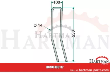 Palec zagarniający siewnika 100 x 550 mm, Ø 14 mm 3538802