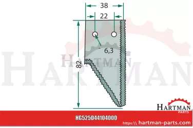 Nożyk skrajny listwy tnącej lewy, górnie ryflowany D44104000