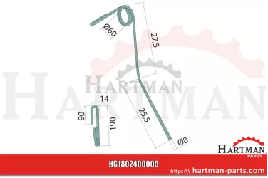 Palec zagarniający siewnika S-KM, lewy 102280001,102280001