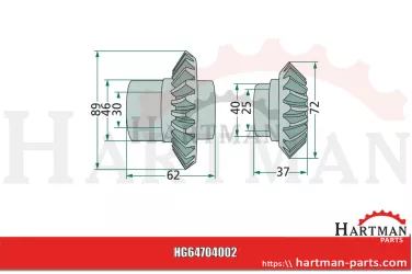 Zestaw kół zębatych zestaw składa się z 16621990 (27 zębów) i 16621988
