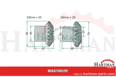 Koło zębate stożkowe 25 i 20 zębów 140519, 496777, FEL140519