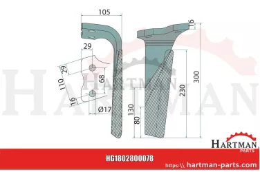 Ząb brony aktywnej prawy, z powłoką 300 x 110 x 16 mm 5539400, 525.394