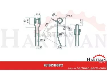 Palec zagarniający siewnika podwójny, 15 mm 34217503,34217503