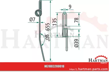 Palec zagarniający siewnika wygięty 50517000