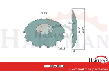 Talerz brony talerzowej uzębiony, Ø 570 x 5 mm