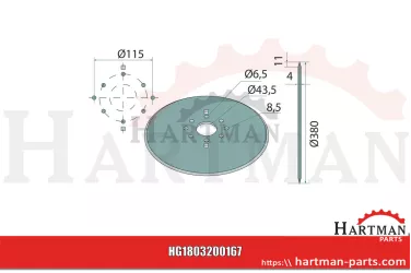 Podkładka 380 x 4 mm, koło osi otworów Ø - 80 mm 9007120