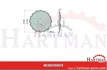 Talerz brony talerzowej uzębiony, Ø 460 x 4 mm, Ø koła otworów 115 mm,