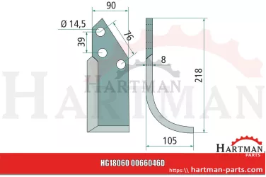 Nóż glebogryzarki lewy 0066046S