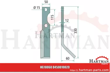 Nóż kątowy prawy D450010020