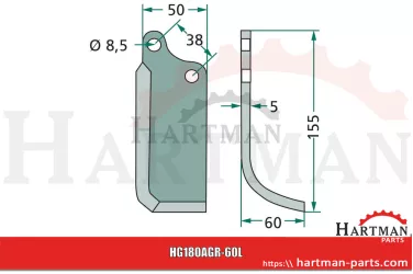 Nóż wygięty prawy KB-001-008