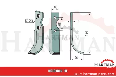 Nóż glebogryzarki lewy RT10-12 BN9-10