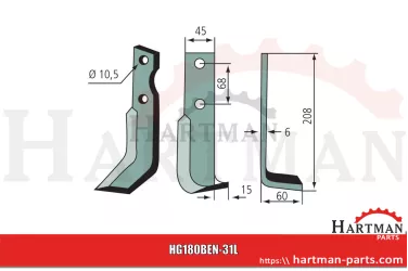 Nóż glebogryzarki lewy S.300 (18-7) - 6CM0900