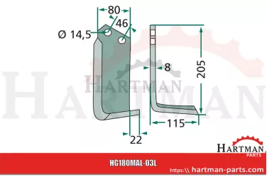 Nóż kątowy prawy 30412, B3, B4, B14