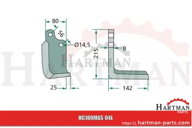 Nóż kątowy lewy, typ B / BI / C / SC M01110429R, 01110429