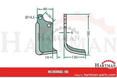 Nóż wygięty lewy, typ NC M02108433R, M02108433, 02108433