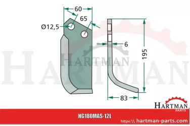 Nóż wygięty lewy M00566153R, M00566153, 00566153