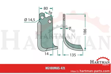 Nóż wygięty lewy M02108433R, M02108433, 02108433