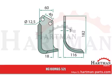 Nóż wygięty lewy M73100405R, M73100405, 73100405, M40000405R, M4000040