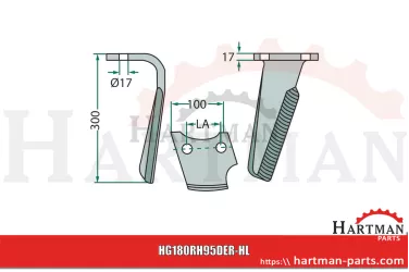 Ząb brony aktywnej prawy, KG - 41 Z uwaga - rozstaw otworów LA - 65 mm