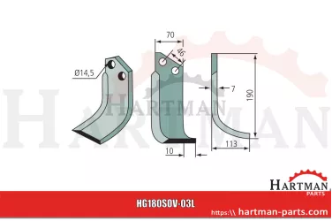 Nóż wygięty prawy 12001300