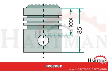 Tłok kpl. 3 pierścienie, Ø 100 mm wysokość sprężania 44 mm komora spal