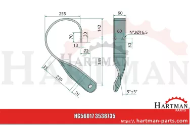 Słupica sprężysta lewy, 90 x 13 x 536 mm 35310047, 3538735