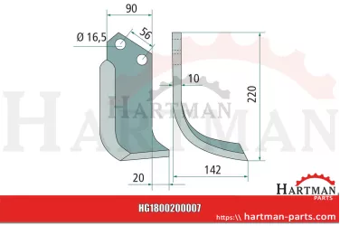 Nóż wygięty prawy prawy, grubość 10 mm M09400414R, M09400414, 09400414