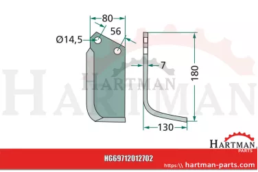 Nóż kątowy lewy, typ AG4 i AG5 z rotorem na 6 noży 12012802, 12014002
