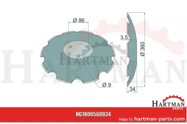 Płytka zębata uzębiona, Ø 365 x 3 mm, 3 otwory 953059, 3230100, 360430