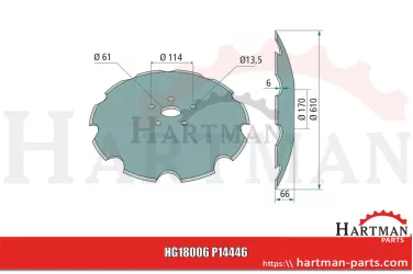Talerz brony talerzowej uzębiony, Ø 610 x 6 mm 820-461C, P14446