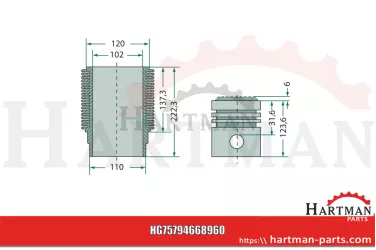 Zestaw naprawczy silnika 3 pierścienie, Ø 102 mm sworzeń Ø 35 x 80 mm