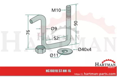 Uchwyt z nakrętką samokontrującą M10 i podkładką do ramy 50 x 50 mm