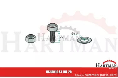 Śruba M8 x 1,25 x 25 mm z nakrętką samokontrującą i podkładką