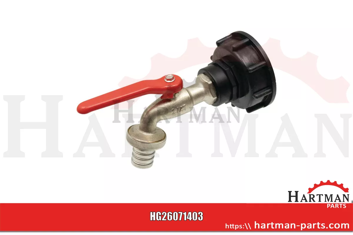 Adapter IBC, wersja krótka S60x6 z mosiężnym zaworem kulowym 3/4”, usz