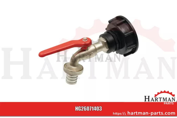 Adapter IBC, wersja krótka S60x6 z mosiężnym zaworem kulowym 3/4”, usz