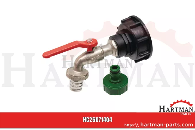 Adapter IBC, wersja krótka S60x6 z mosiężnym zaworem kulowym 3/4”, usz