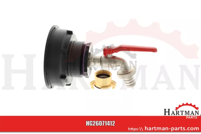 Adapter IBC, wersja krótka S100x8 z mosiężnym zaworem kulowym i zatrza